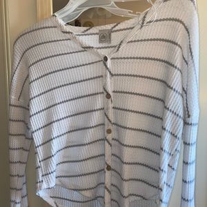Striped waffle long sleeve top